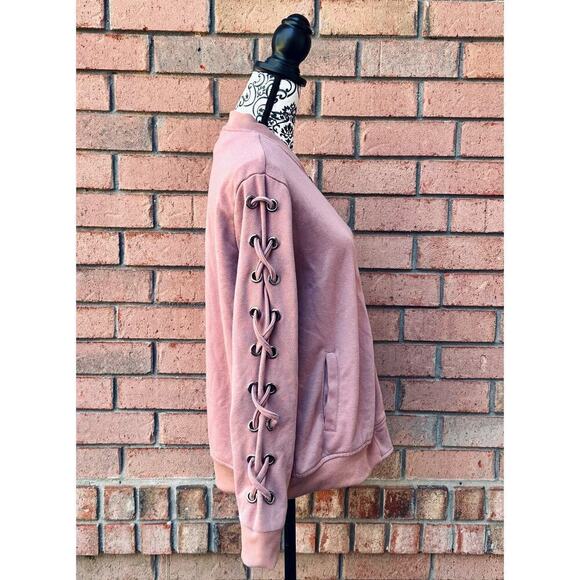 GUC IJOAH Dusty Pink Zip Up Jacket Crisscross Lacing Large - Picture 2 of 9